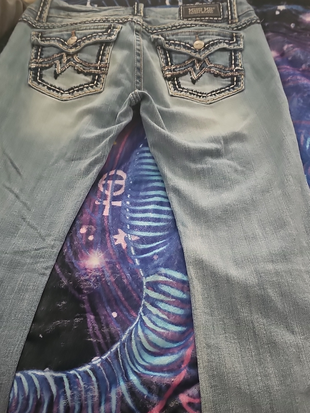NWOT Miss Me Light Blue Boot Cut Jeans with Embroidered Back Pockets